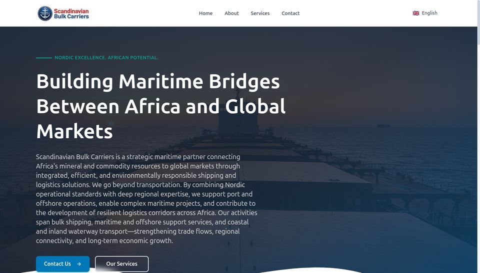 Forsiden af Scandinavian Bulk Carriers' hjemmeside